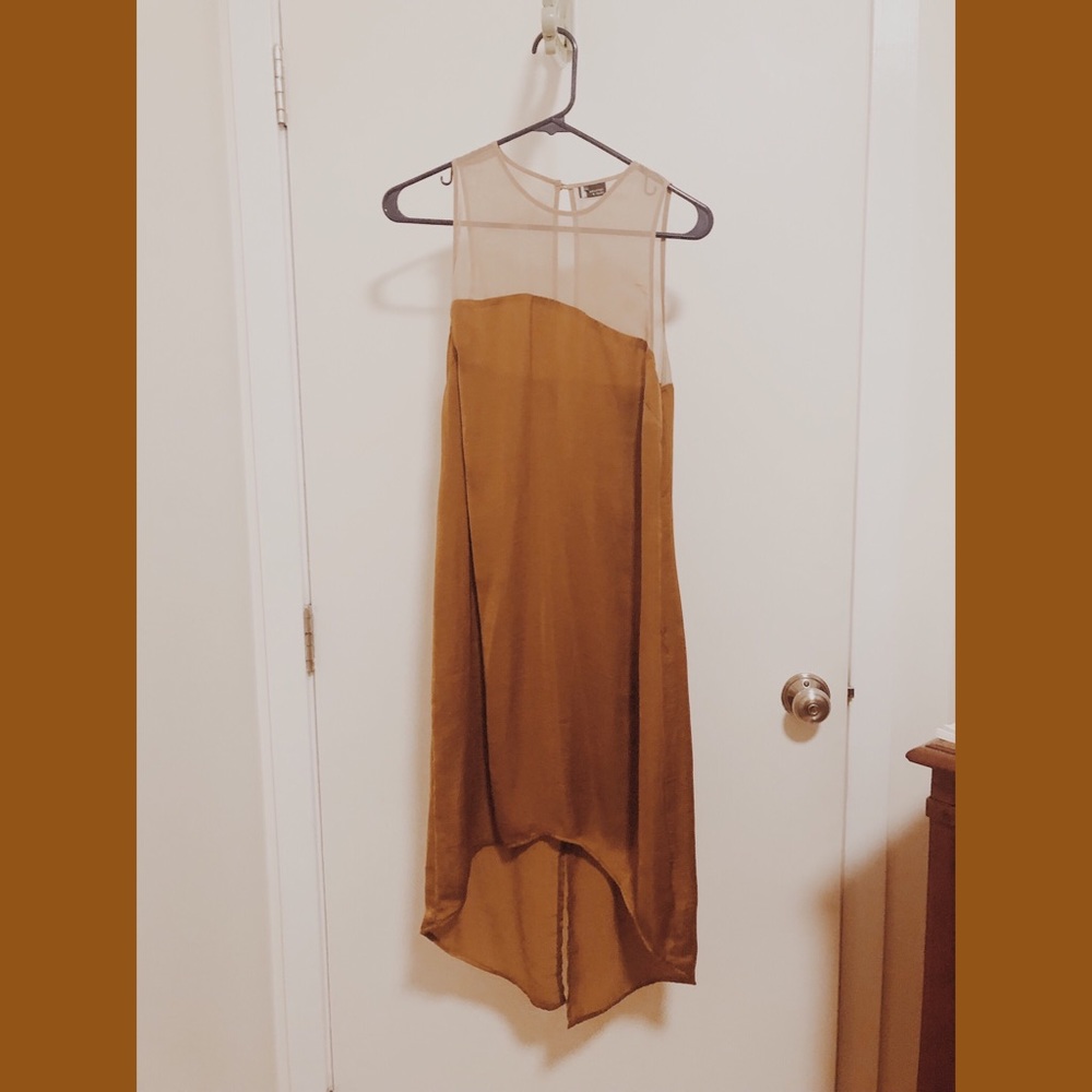 Sateen gold cocktail midi dress